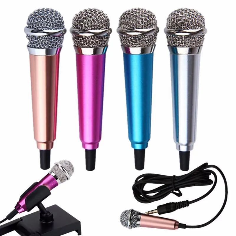 T3 mini condenser wired microphone with 3.5mm jack for Android phones in metallic colours.