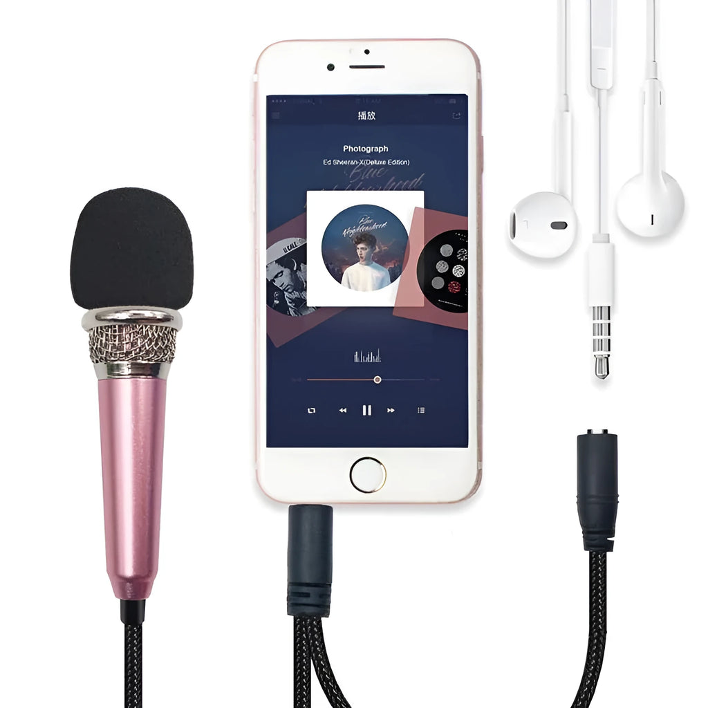 T3 mini condenser wired microphone with 3.5mm jack for Android phones in metallic colours.