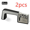 4-in-1 kitchen knife sharpener in black plastic with multiple sharpening slots.