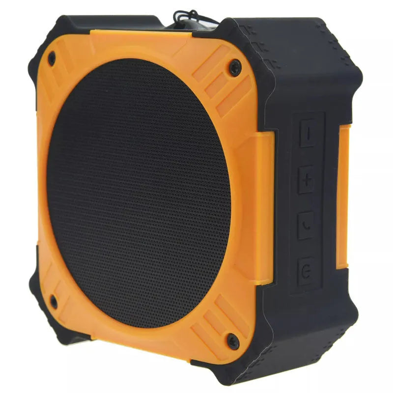 Black or blue waterproof portable Bluetooth speaker with wrist strap showing compact 101mm dimensions
