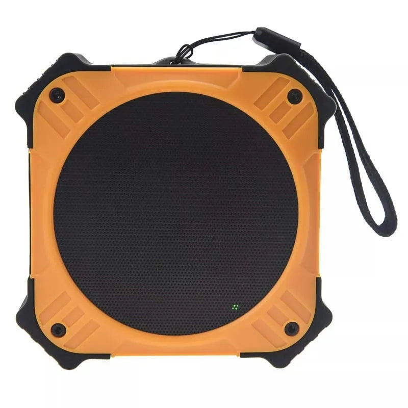 Black or blue waterproof portable Bluetooth speaker with wrist strap showing compact 101mm dimensions