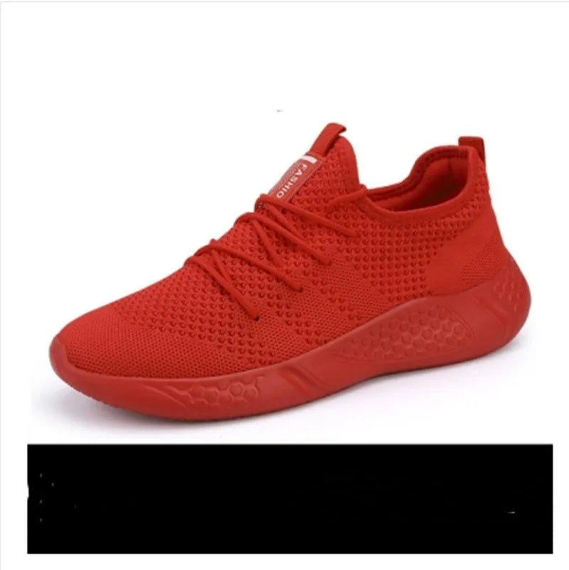 Men's black and white mesh casual jogging shoes with PVC sole and lace-up front
