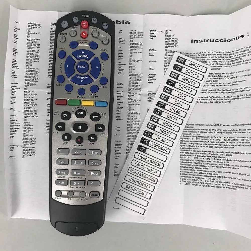 Black DISH Network Flat 20.1 universal remote control for satellite receivers