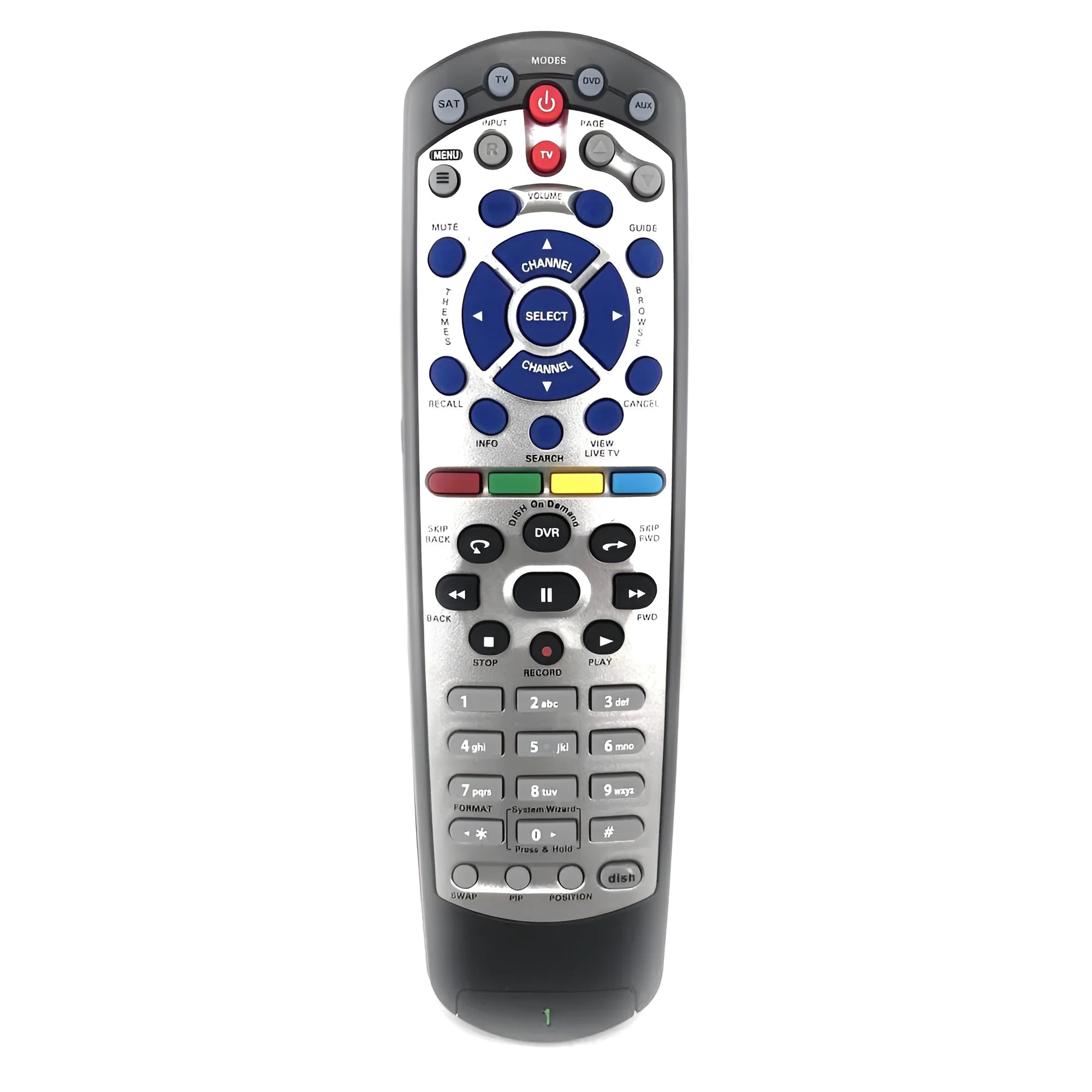 Black DISH Network Flat 20.1 universal remote control for satellite receivers