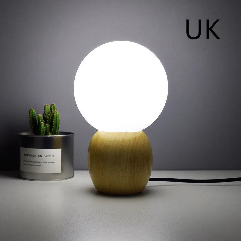 Nordic style glass ball table lamp with spherical shade and push button switch