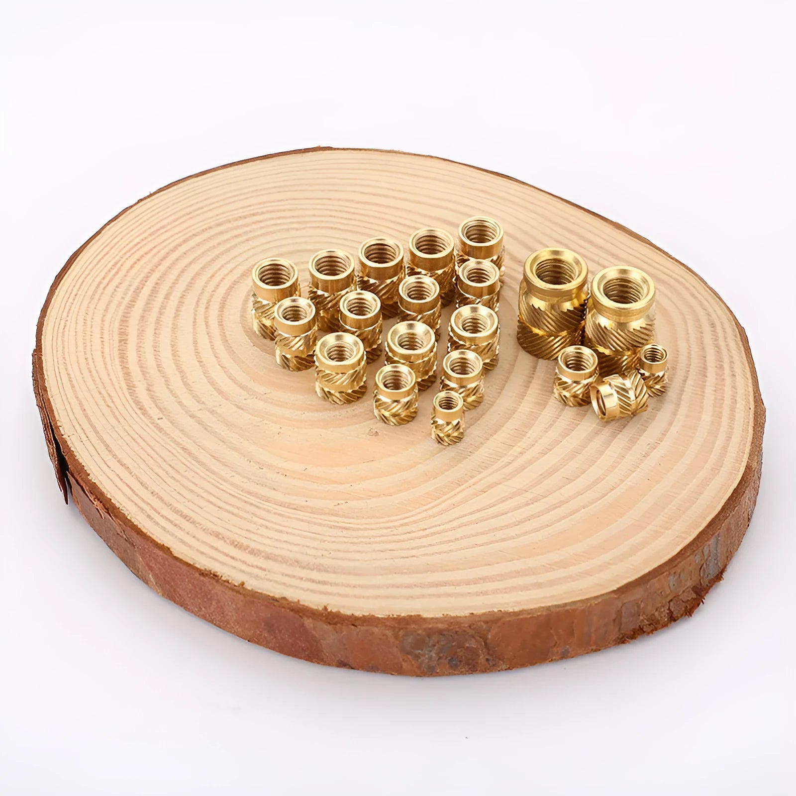Brass hot melt copper nuts with M2 and M3 threads, showing outer diameters of 4.0mm and 4.2mm.