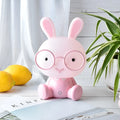 Cartoon rabbit night light with glasses, USB-powered LED decorative lamp in blue, green, or pink colours
