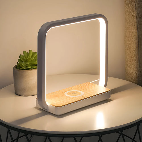 Modern white or gold aluminium smart bedside lamp with touch sensor and voice control.