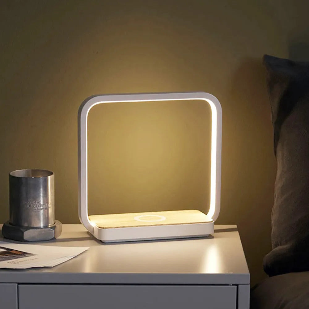 Modern white or gold aluminium smart bedside lamp with touch sensor and voice control.