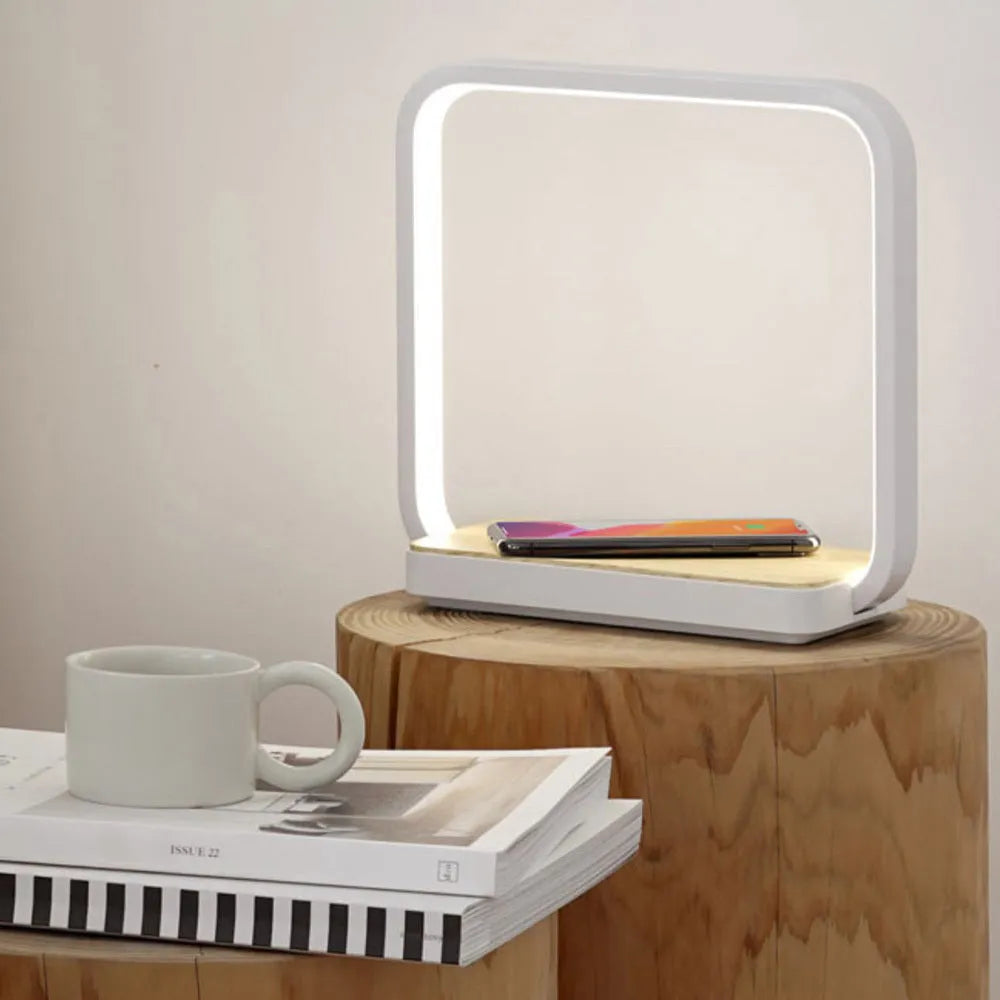 Modern white or gold aluminium smart bedside lamp with touch sensor and voice control.