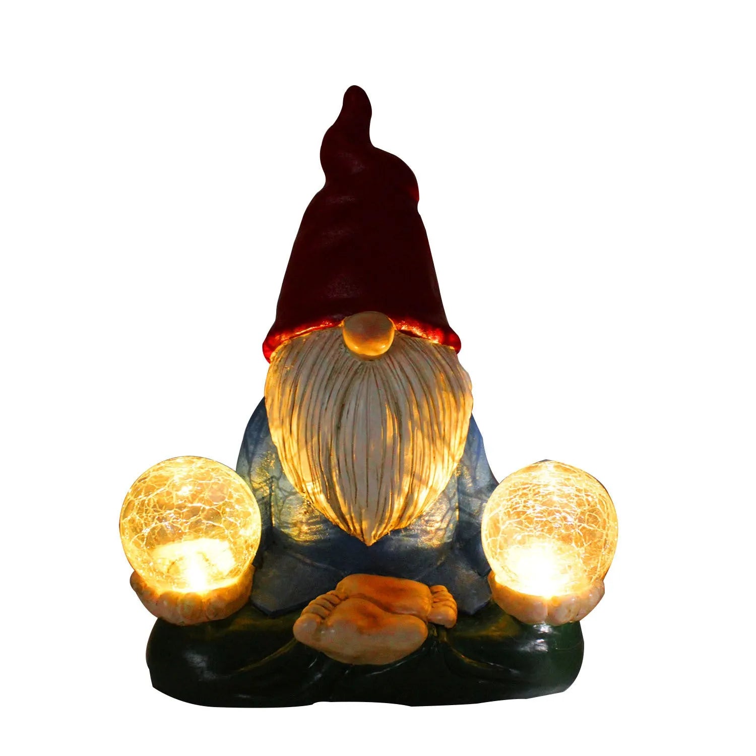 Solar LED resin dwarf doll garden ornament with faceless old man design measuring 27x20cm
