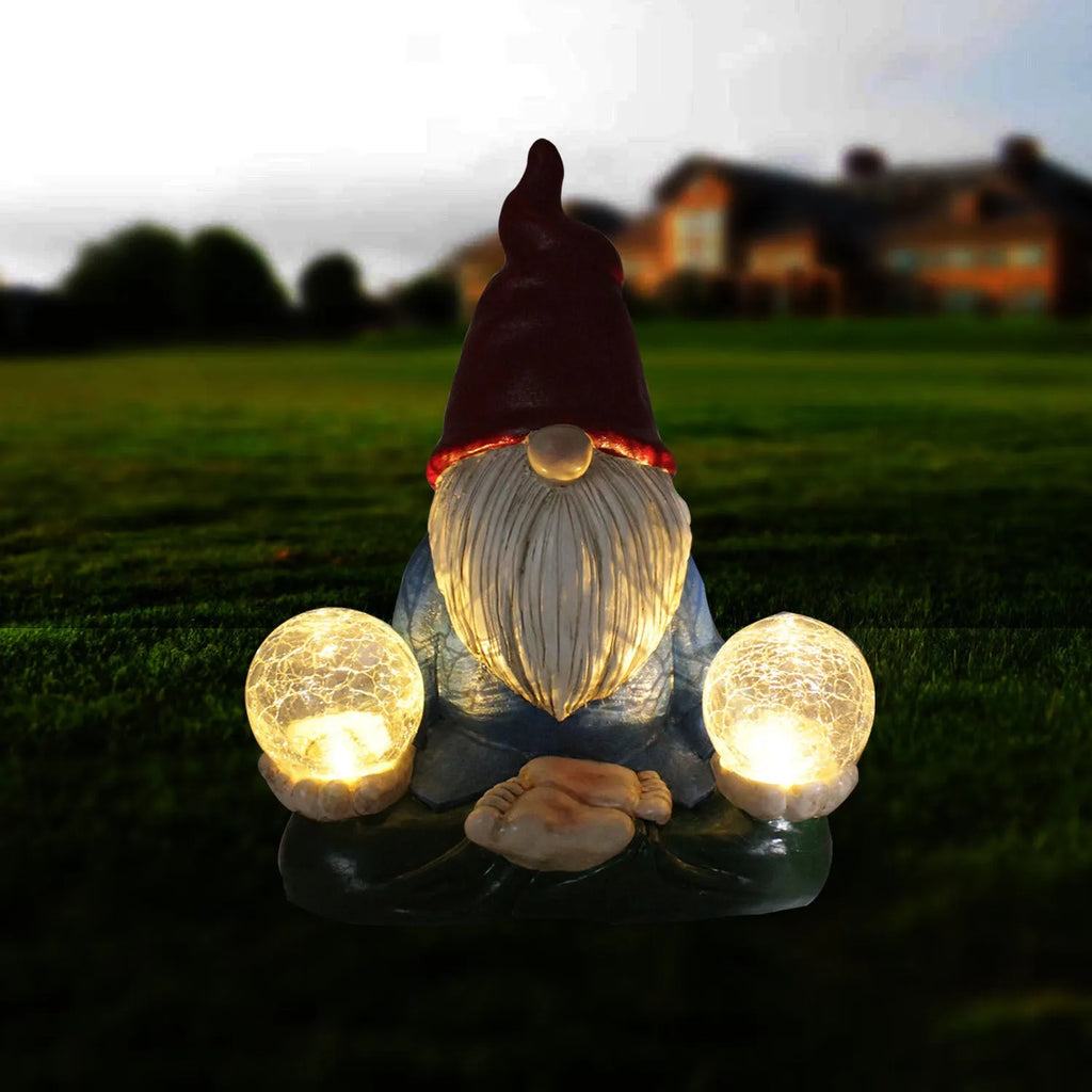 Solar LED resin dwarf doll garden ornament with faceless old man design measuring 27x20cm