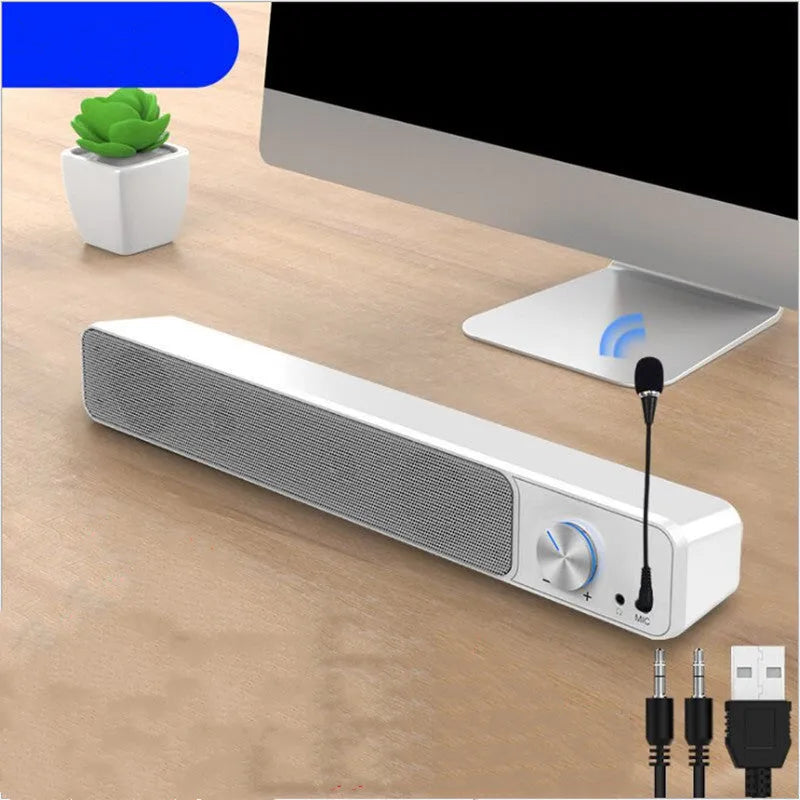 Black and white ABS PC desktop computer speaker with 2.0 channel audio and optional Bluetooth connectivity
