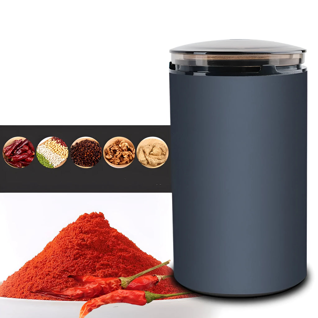 Electric herb grinder model 150A in Navy colour with aluminium alloy cup body and 220V power cord