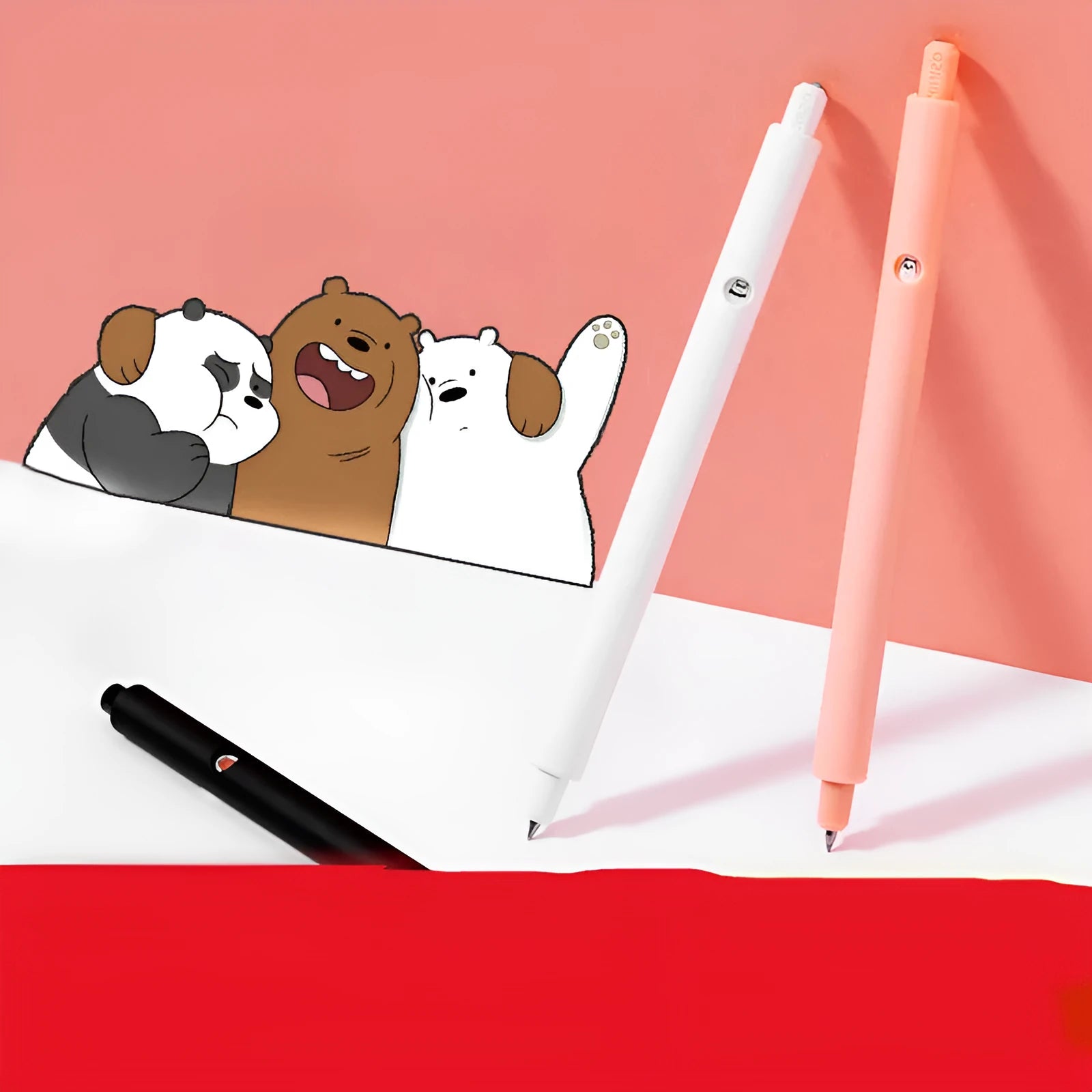 MINISO cartoon bare bear press gel pen with 0.5mm tip in black, pink, and white colour options