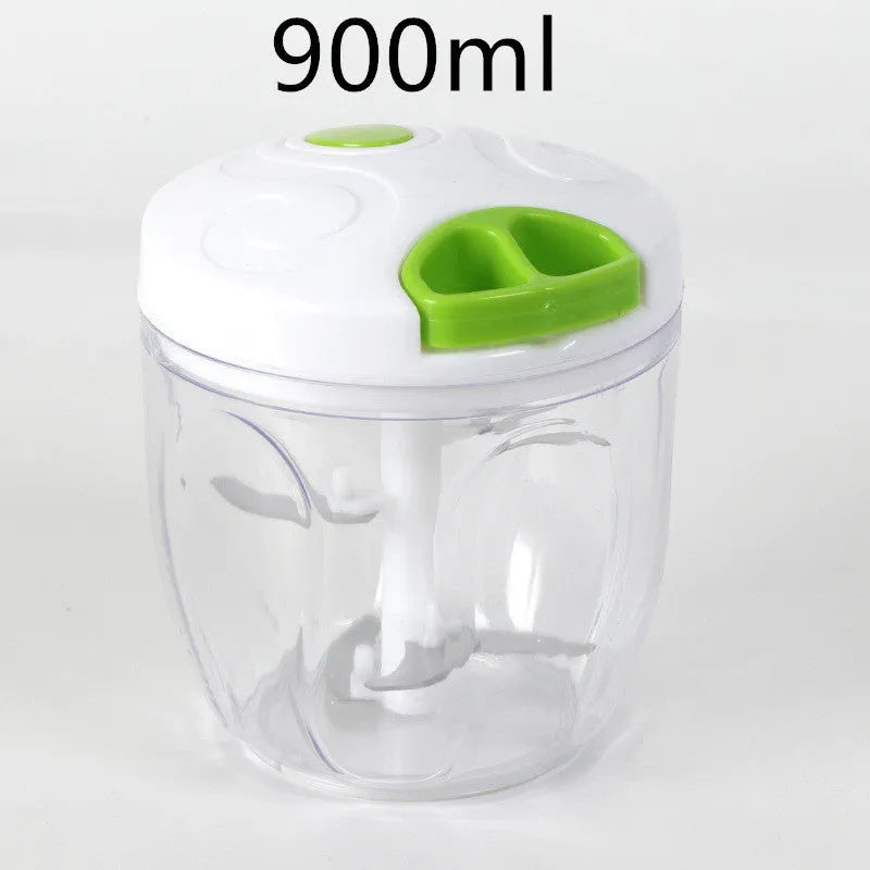 Green manual kitchen chopper grinder with three stainless steel blades and 500ml capacity bowl