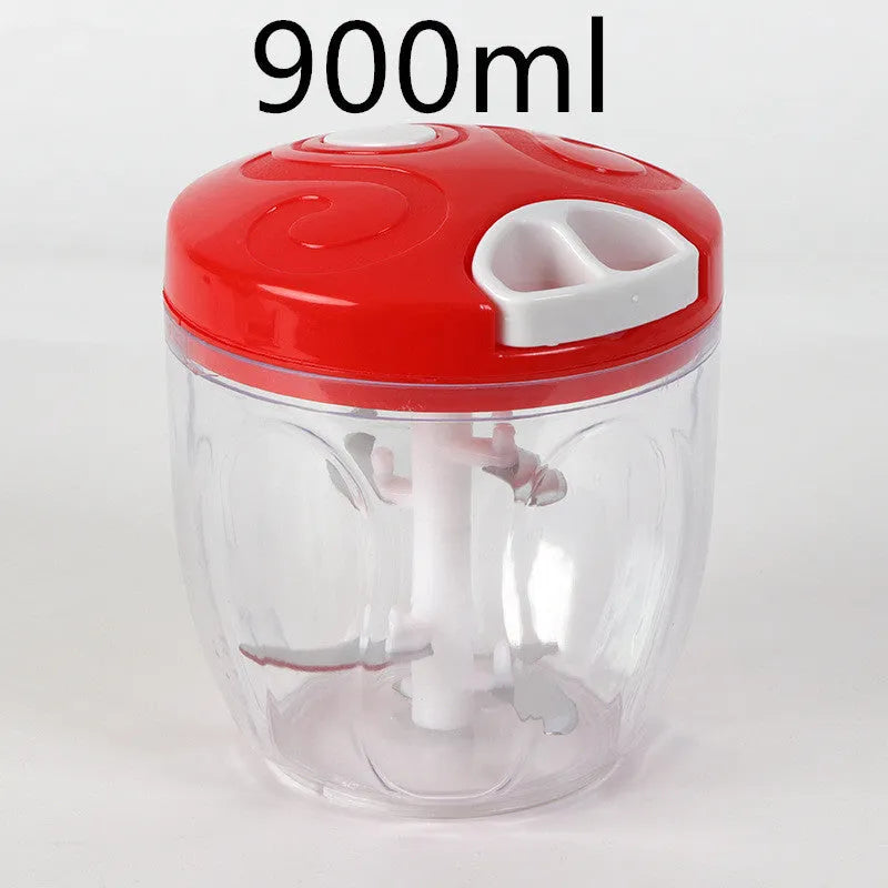Green manual kitchen chopper grinder with three stainless steel blades and 500ml capacity bowl