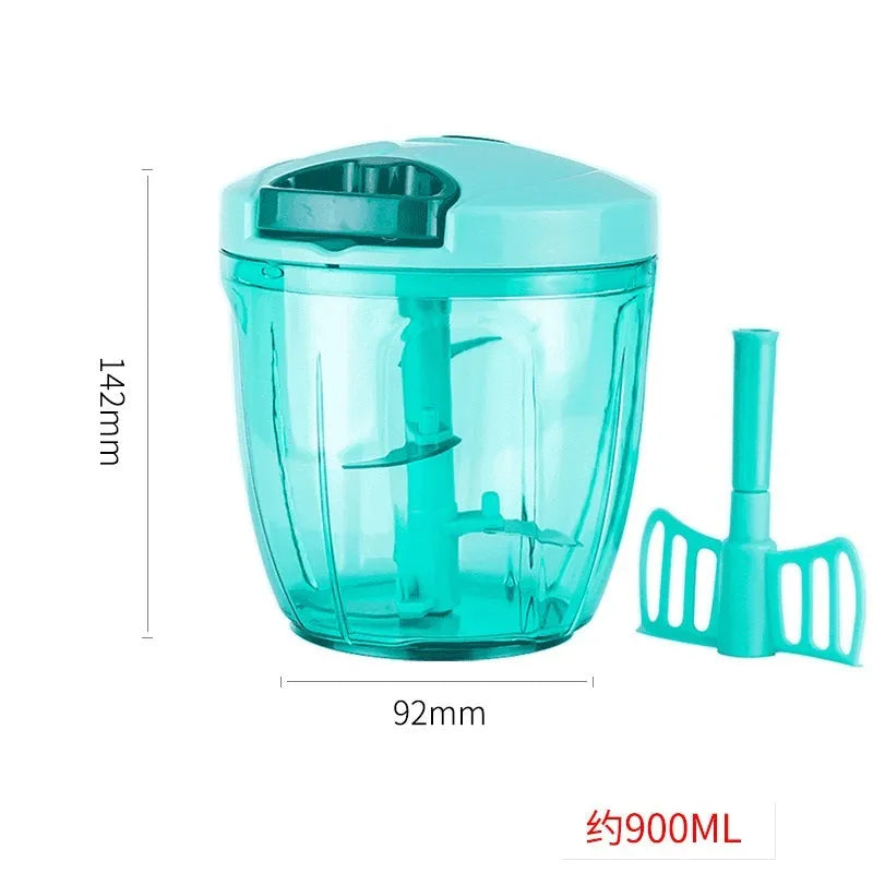 Green manual kitchen chopper grinder with three stainless steel blades and 500ml capacity bowl
