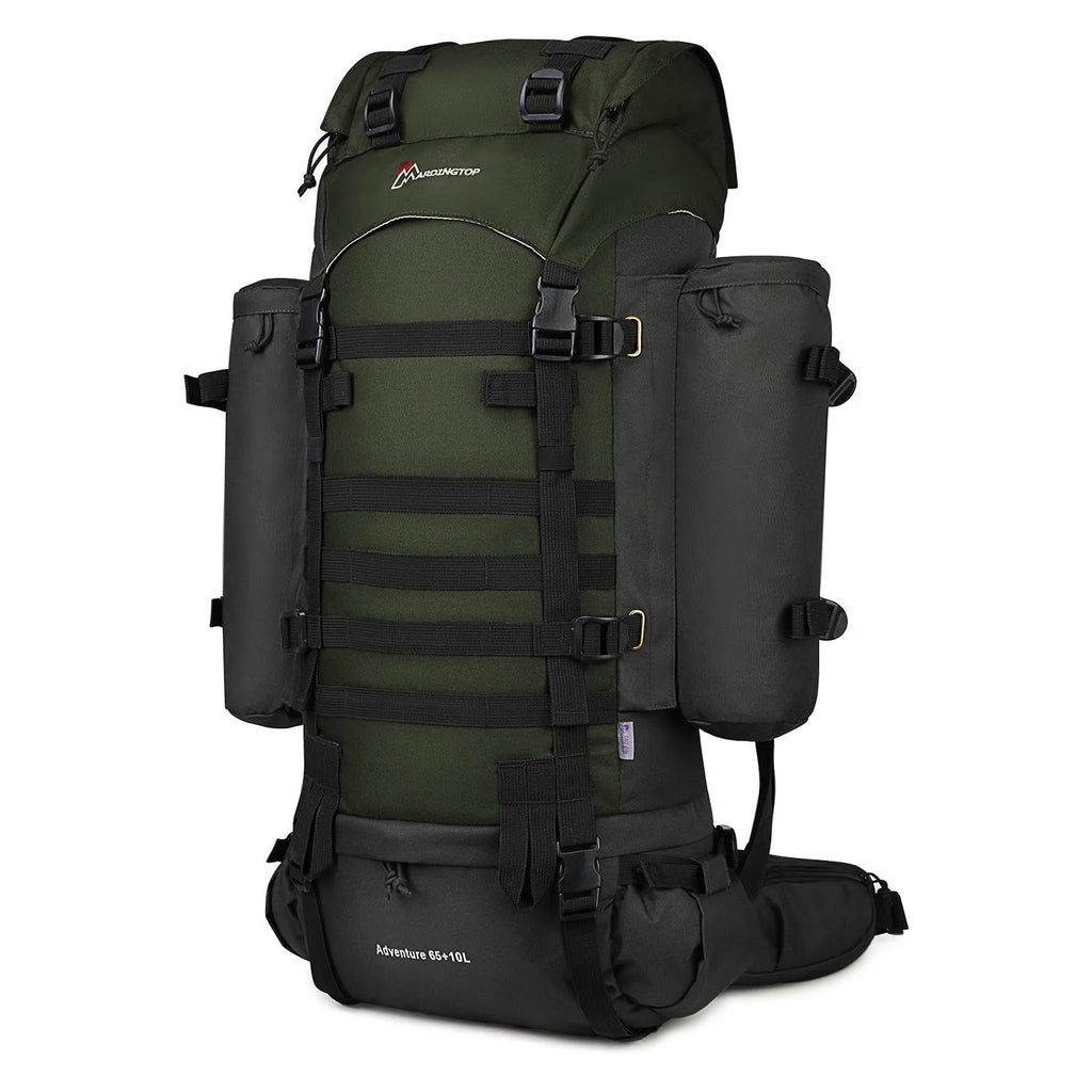 Tactical backpack in black, polyester mountaineering bag 36-55L capacity with military pattern