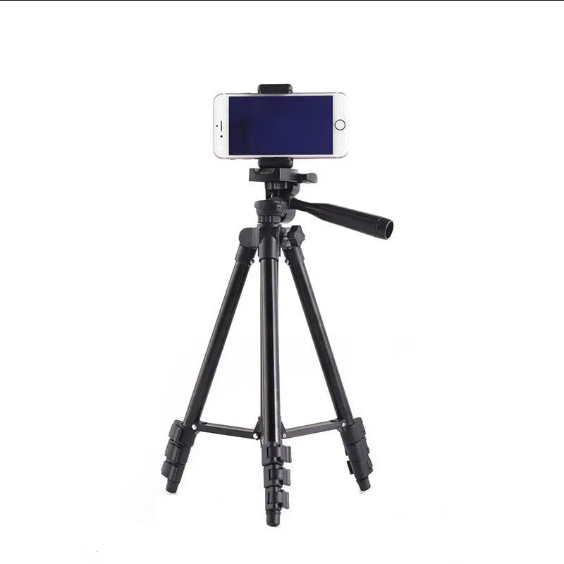 Black aluminium alloy portable tripod with quick-release plate, fully extended to 1020mm height.