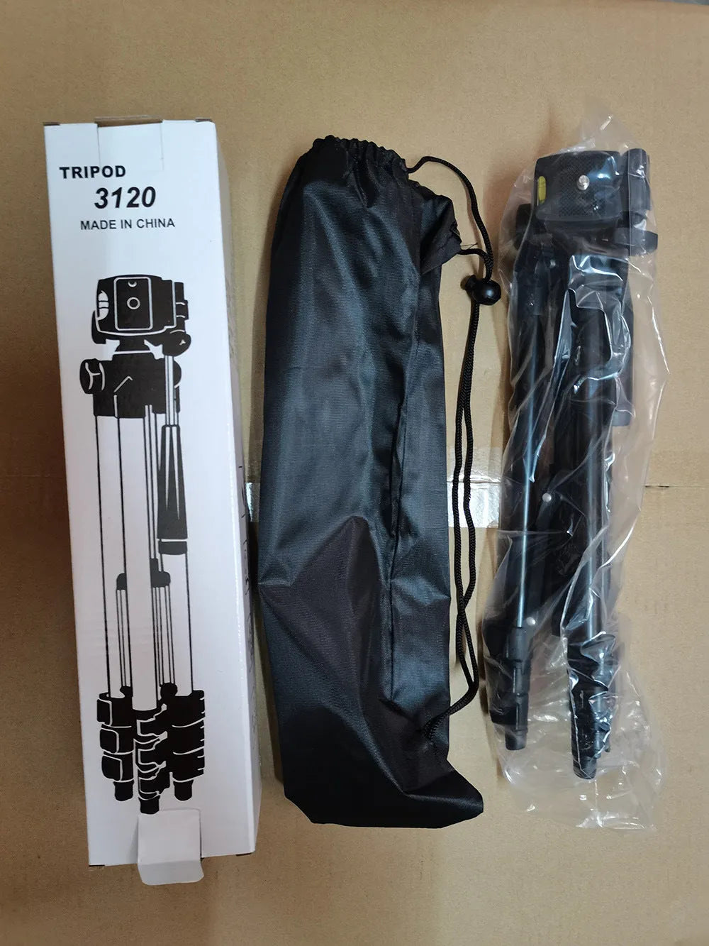 Black aluminium alloy portable tripod with quick-release plate, fully extended to 1020mm height.