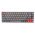 Set of 68 PBT keycaps for a compact mechanical keyboard in various colour options on a grey background.