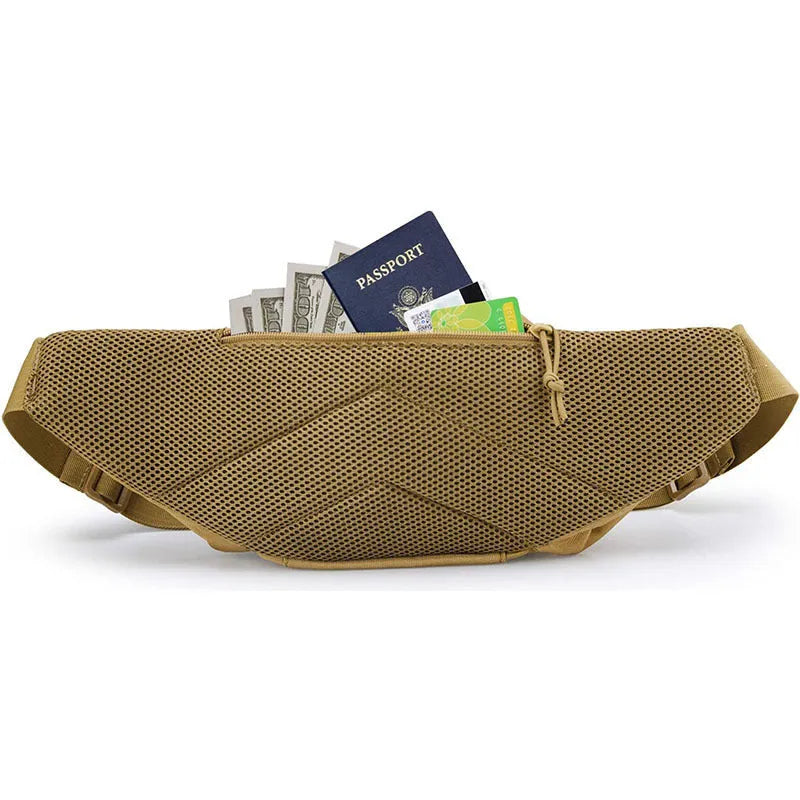 Men's tactical multifunctional waist bag in black or khaki colour without shoulder straps