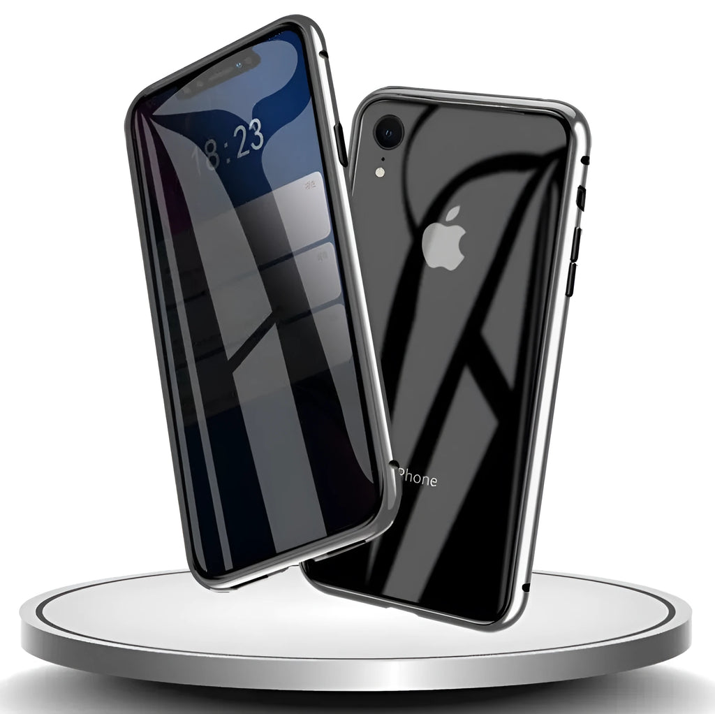 Glass anti-spy clamshell phone case in a solid colour for iPhone models.