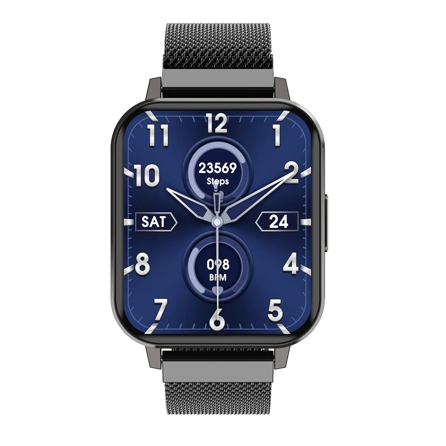 DTX Smart Watch with 1.78 inch screen showing heart rate data on wrist with black silicone strap.