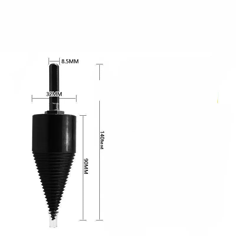 Hexagonal steel firewood splitting drill bit for electric drills, shown in 32mm and 42mm sizes.