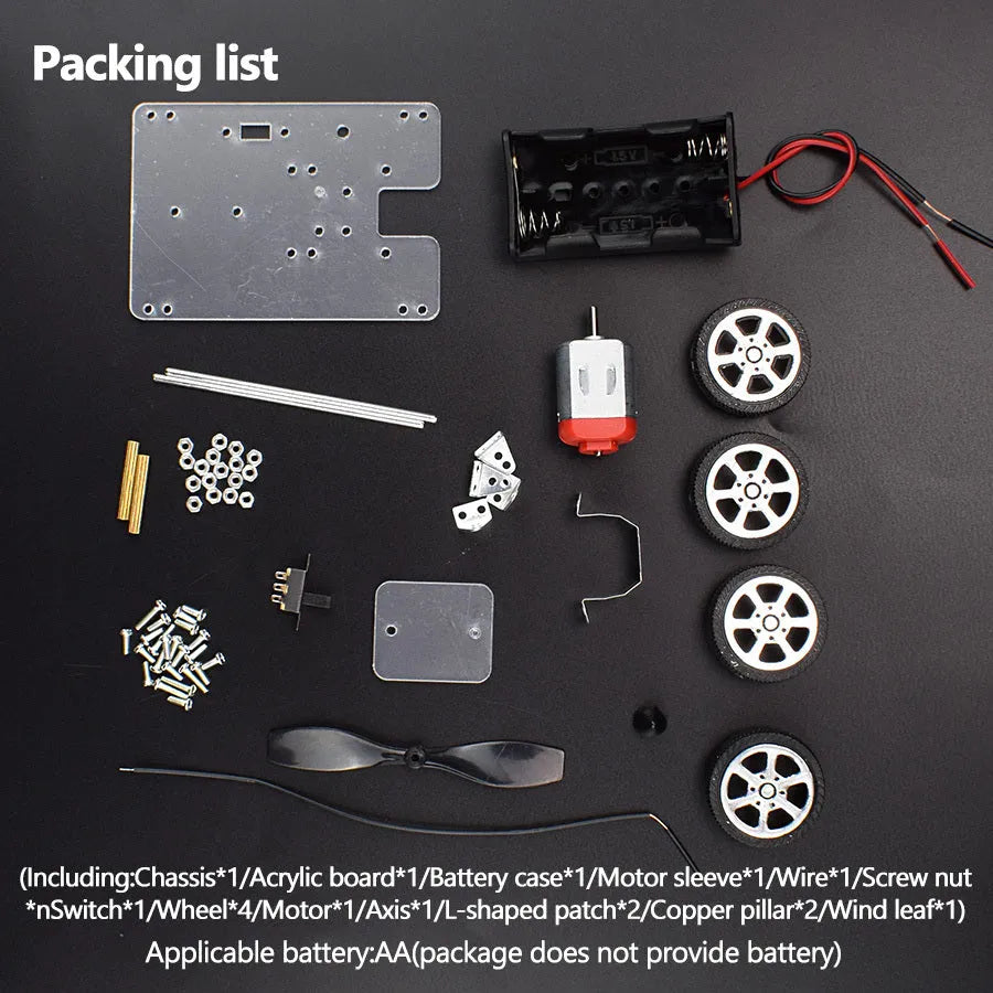 DIY wind car electronic science kit with acrylic, metal and plastic parts for educational experiments