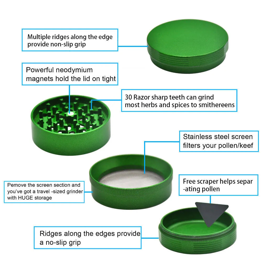 Four layer metal smoke grinder with diamond teeth in aviation aluminium alloy