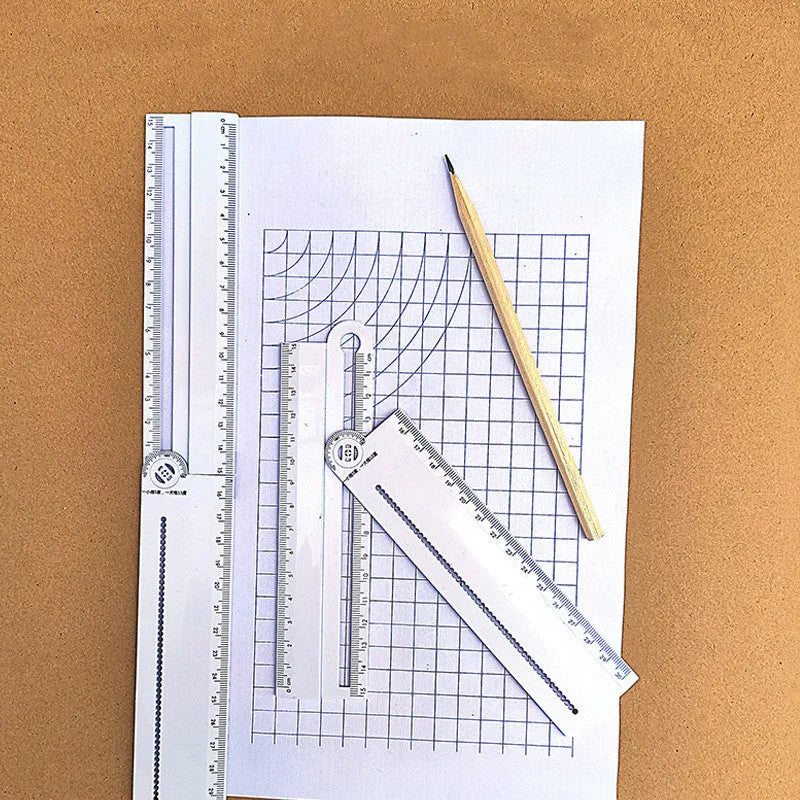 30cm white plastic multi-function set ruler showing straight edge and angle measurement markings
