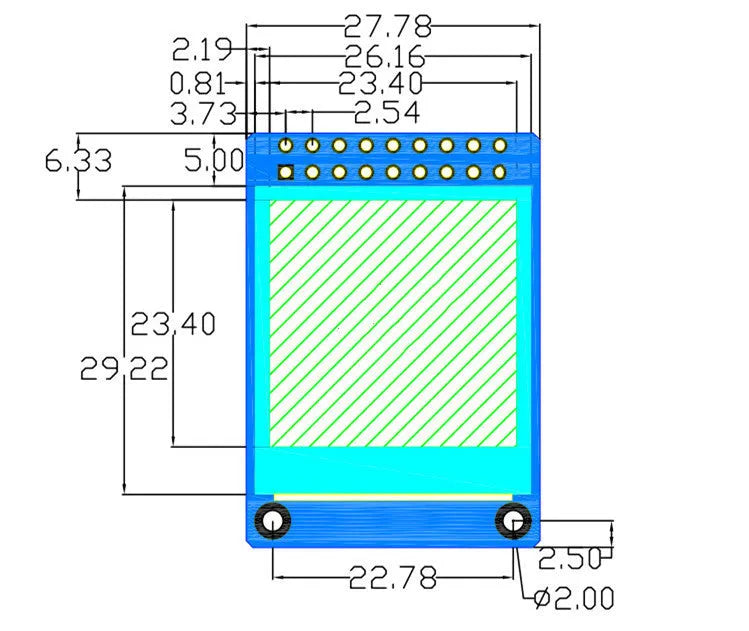 1.3 inch square 240x240 resolution IPS LCD display module with 18-pin connector.