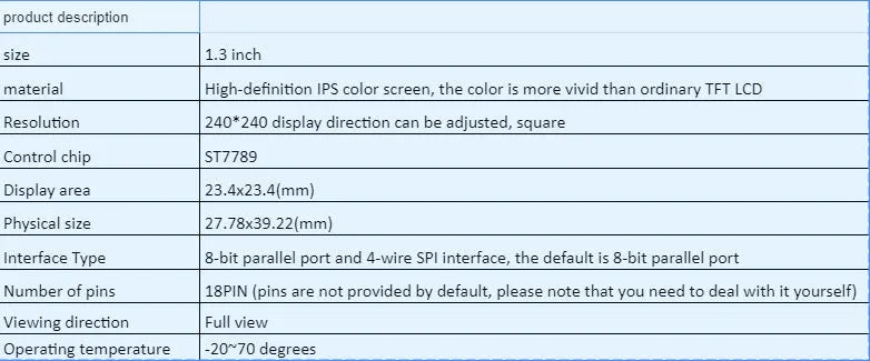 1.3 inch square IPS LCD display module with 240x240 resolution and 18-pin FPC connector.