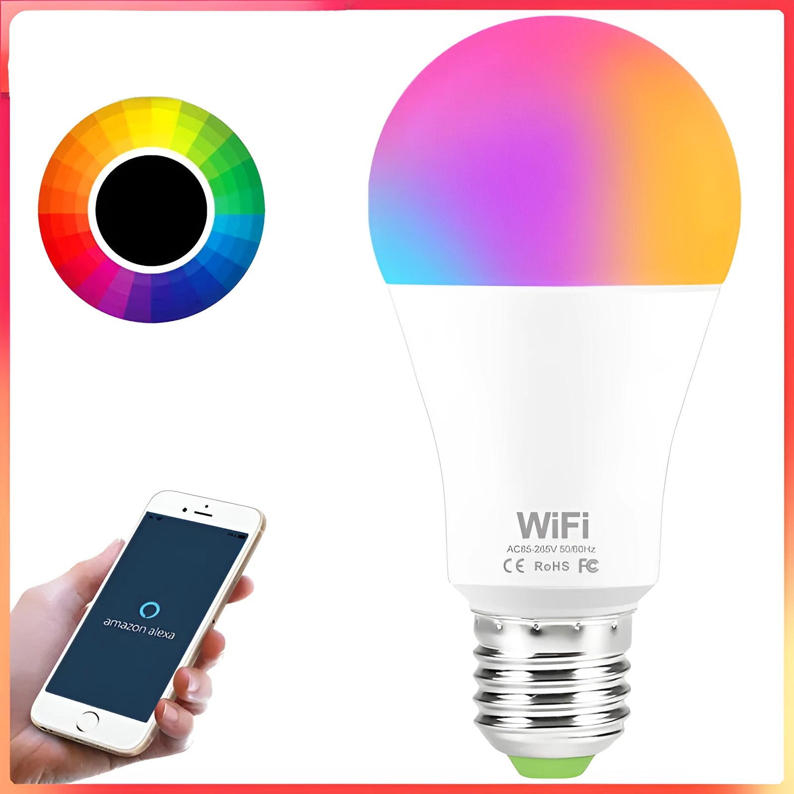 15W smart WiFi LED light bulb with RGB and white light, showing E27 and B22 cap options