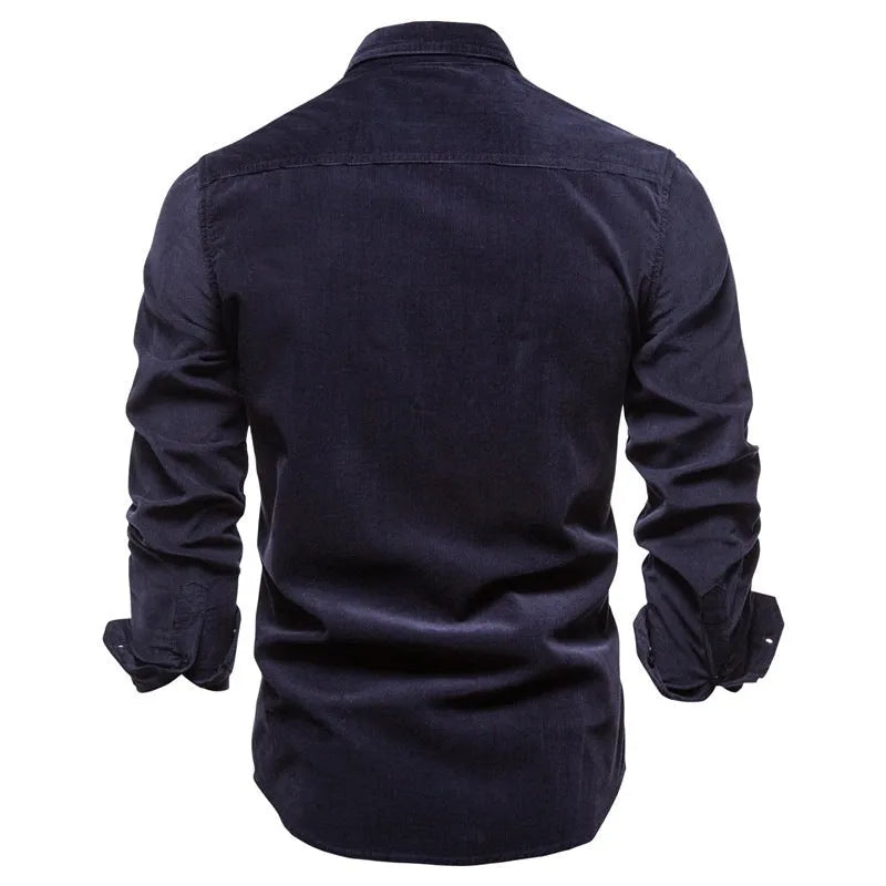 Men's casual linen long sleeve shirt in denim blue colour option