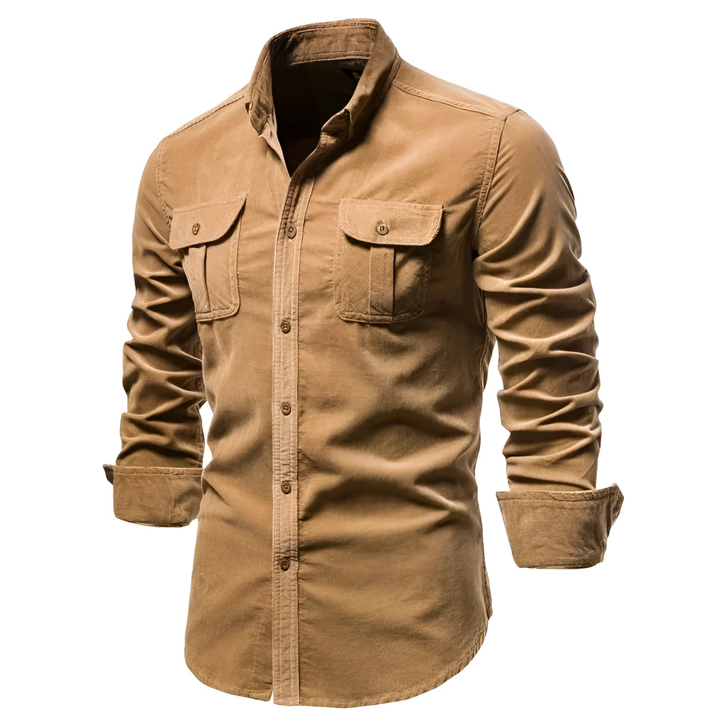 Men's casual linen long sleeve shirt in denim blue colour option