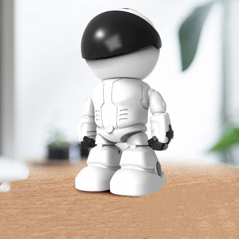 Silver remote HD night vision robot surveillance camera with 355-degree PTZ rotation on stand