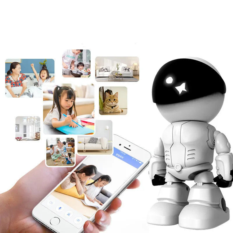 Silver remote HD night vision robot surveillance camera with 355-degree PTZ rotation on stand