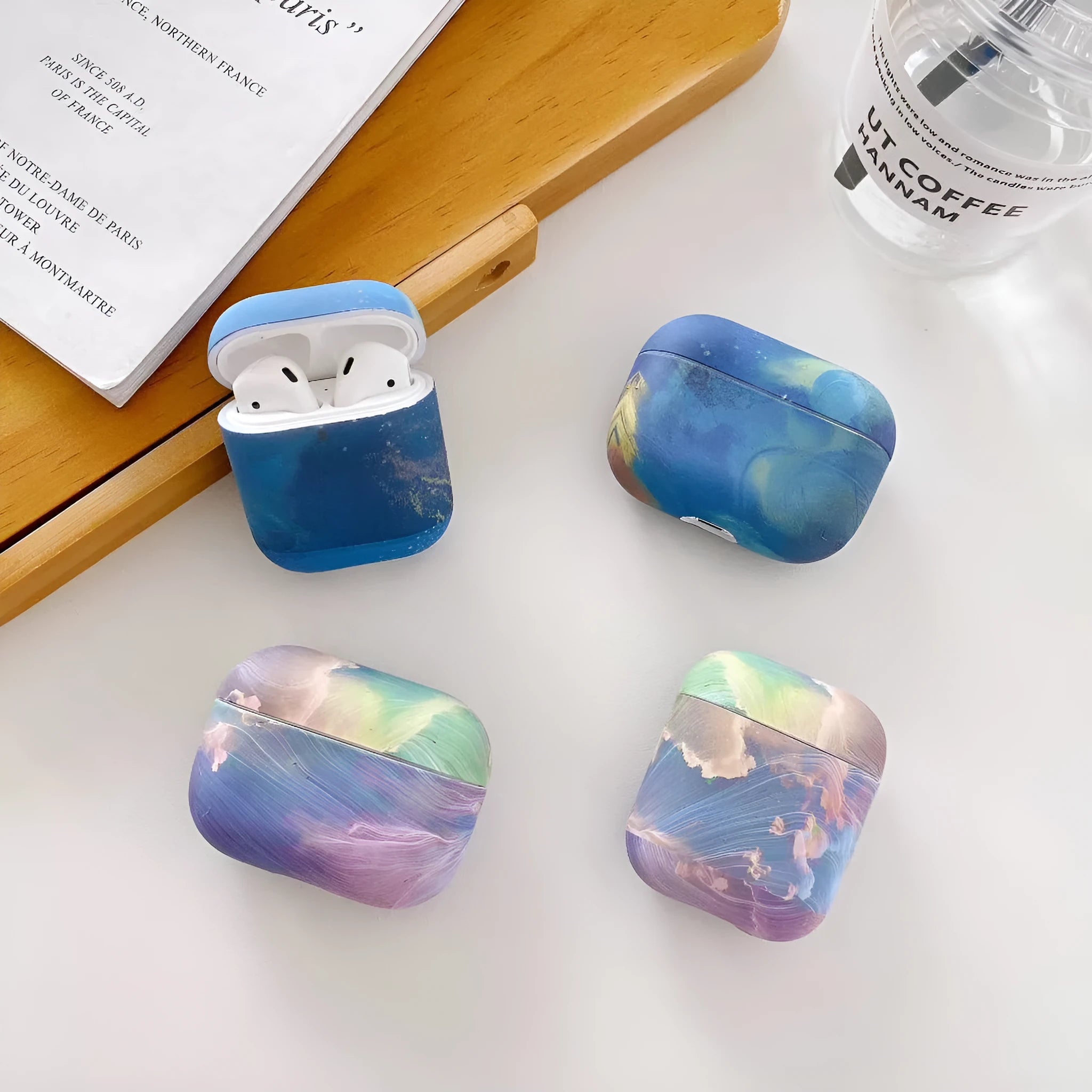Pink and blue watercolour hard shell protective case for Apple AirPods Pro and AirPods 1/2