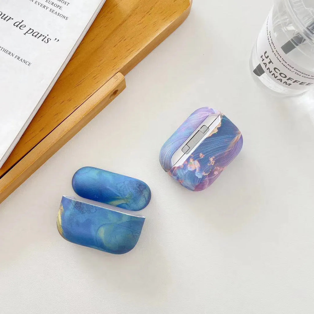 Pink and blue watercolour hard shell protective case for Apple AirPods Pro and AirPods 1/2