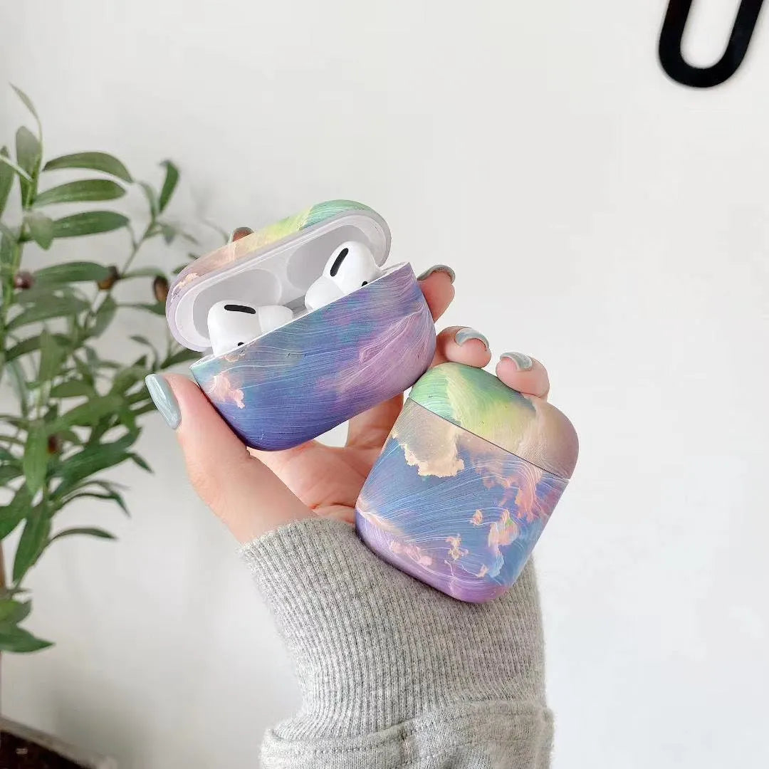 Pink and blue watercolour hard shell protective case for Apple AirPods Pro and AirPods 1/2
