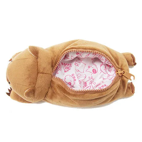 Brown wombat family plush pencil case with cartoon animal design for children's stationery