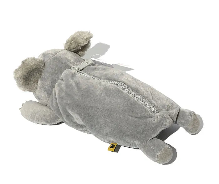 Brown wombat family plush pencil case with cartoon animal design for children's stationery