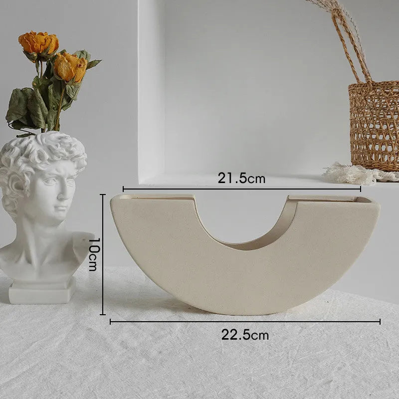 Matte ceramic dry flower vase with textured surface in Nordic style