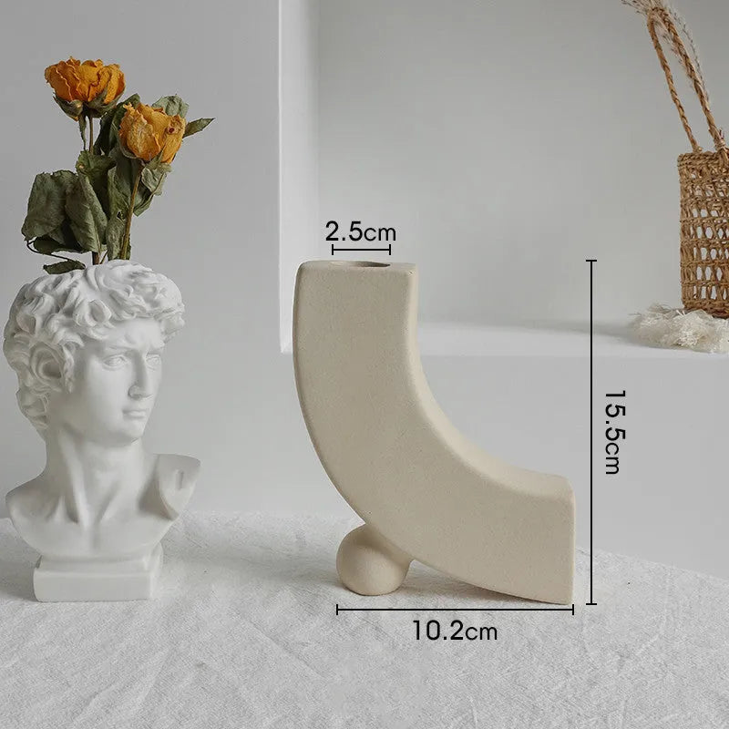 Matte ceramic dry flower vase with textured surface in Nordic style