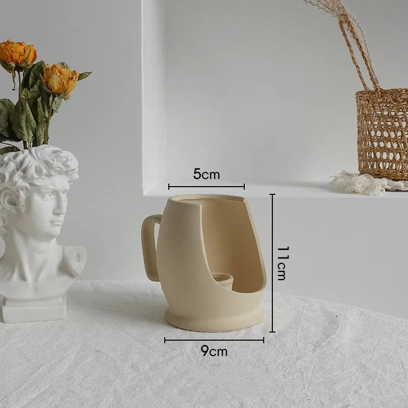 Matte ceramic dry flower vase with textured surface in Nordic style