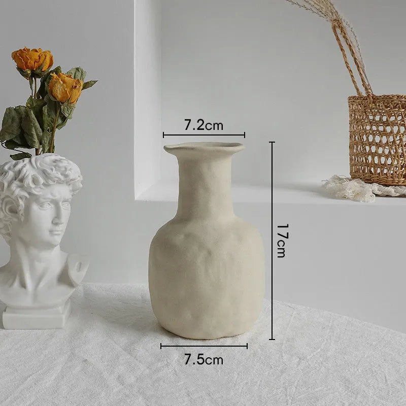 Matte ceramic dry flower vase with textured surface in Nordic style