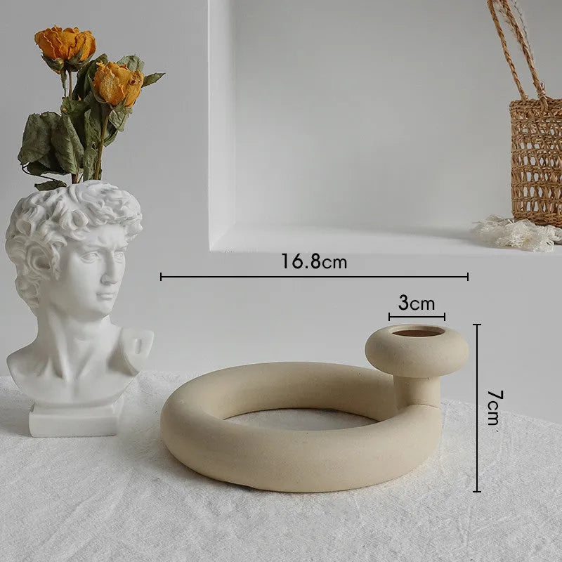 Matte ceramic dry flower vase with textured surface in Nordic style